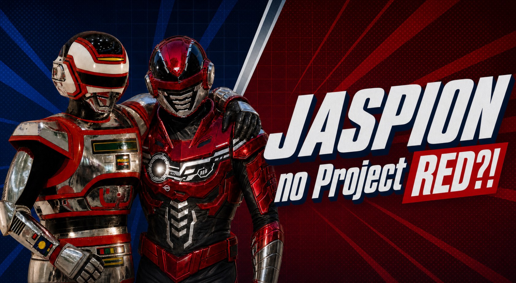 Jaspion e o herói vermelho do PROJECT R.E.D. lado a lado